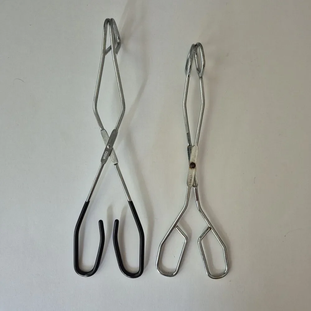 Vintage Set of 2 Stainless Steel Scissor Style Tongs 10.5 & 9.5 IN Cooking Lab